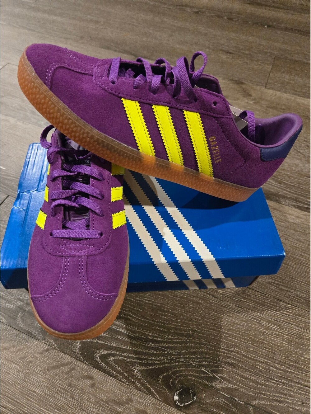 adidas Gazelle J JP7126 Purple Yellow Gum Youth 4.5 / Women's 6 NIB